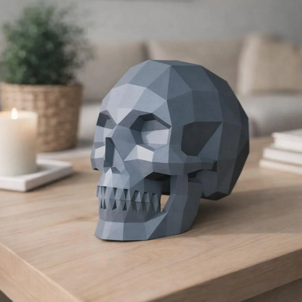 Open-Jaw 3D Origami Human Skull Papercraft