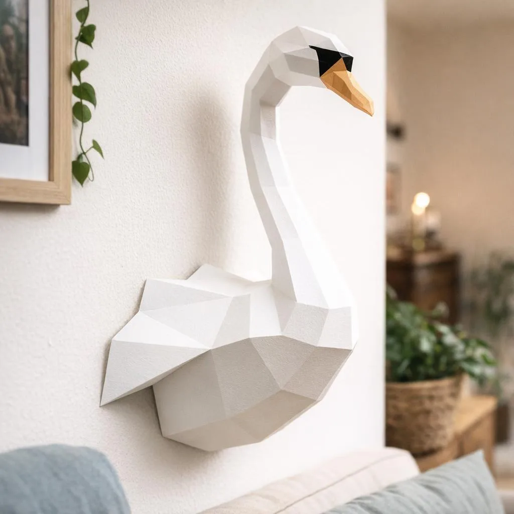 Papercraft cisne mural em origami 3D