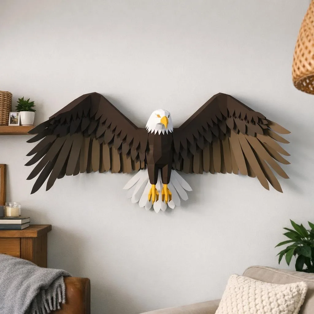 Papercraft de águia mural em origami 3D