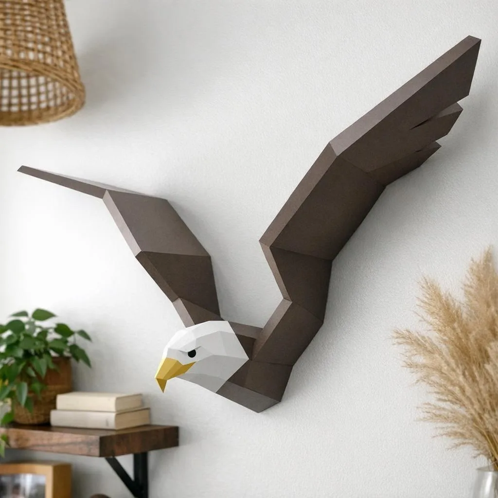 Papercraft de águia mural em voo em origami