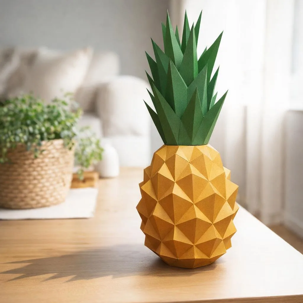 Goldene 3D-Origami-Ananas als Papercraft