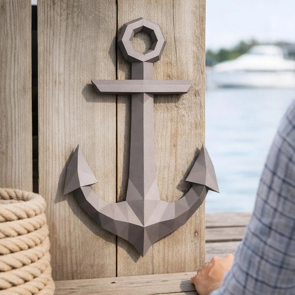 Papercraft di ancora nautica in origami 3D