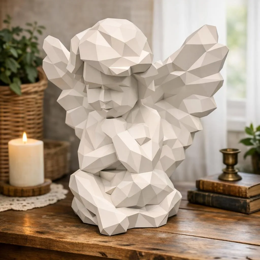 Papercraft de anjo sentado em origami 3D