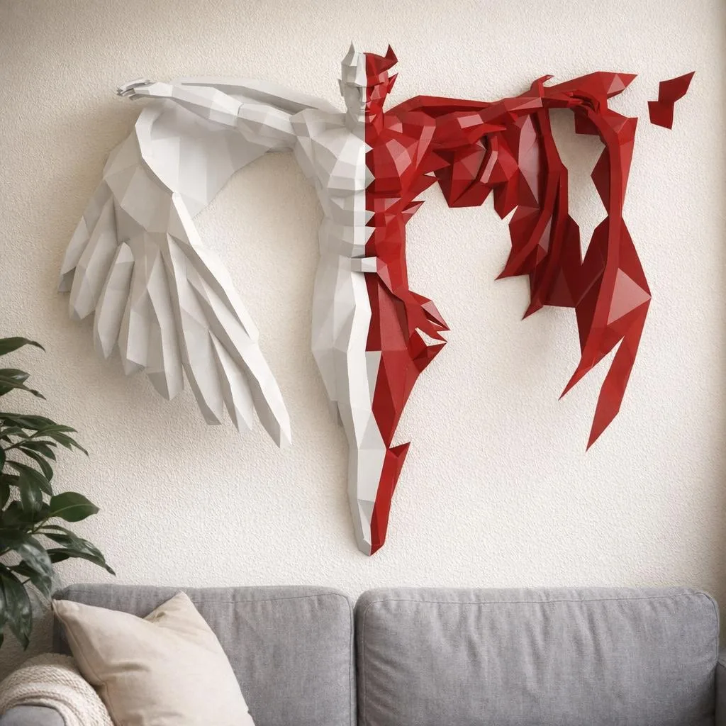Papercraft di Angelo e Demone in origami 3D