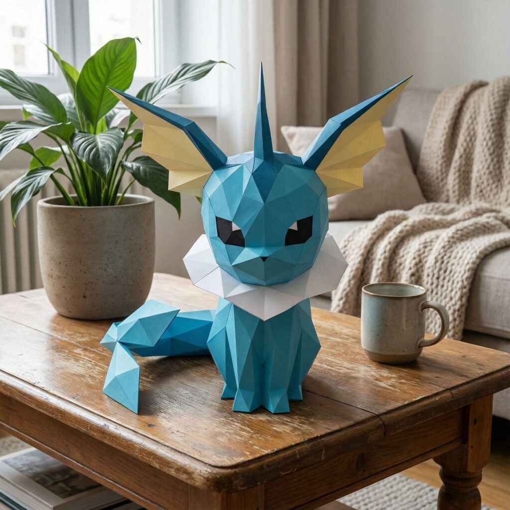 Papercraft de Vaporeon Pokémon em origami 3D