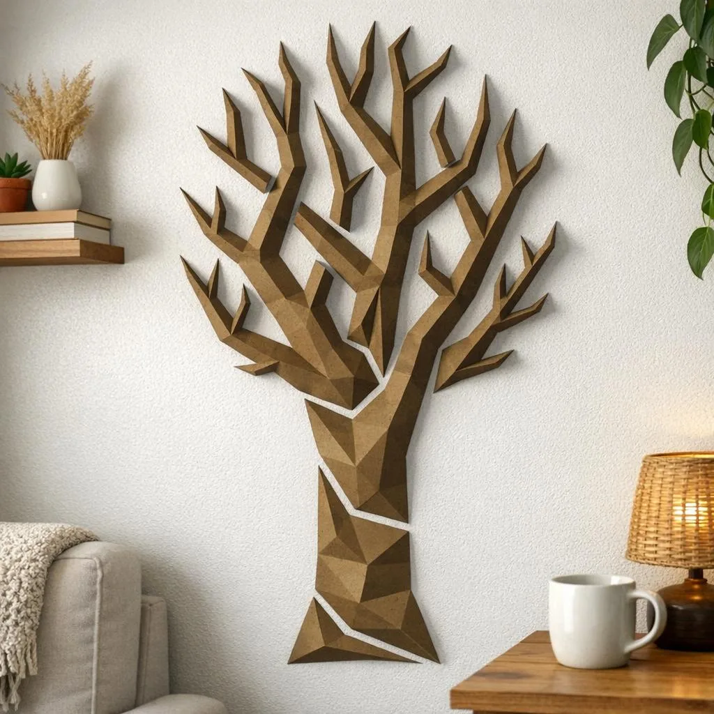 Papercraft de árbol mural simplista en origami 3D