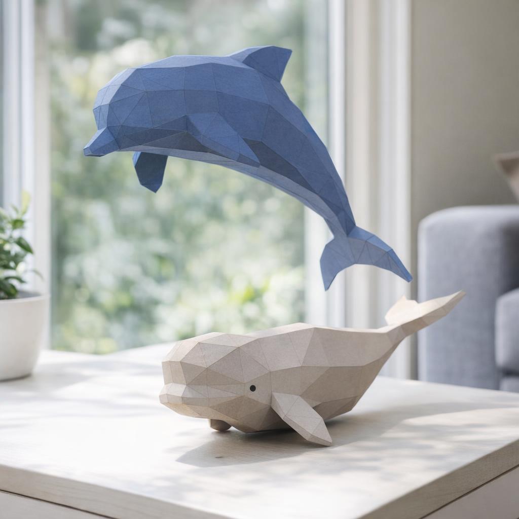 Papercraft dauphin et beluga en origami 3D