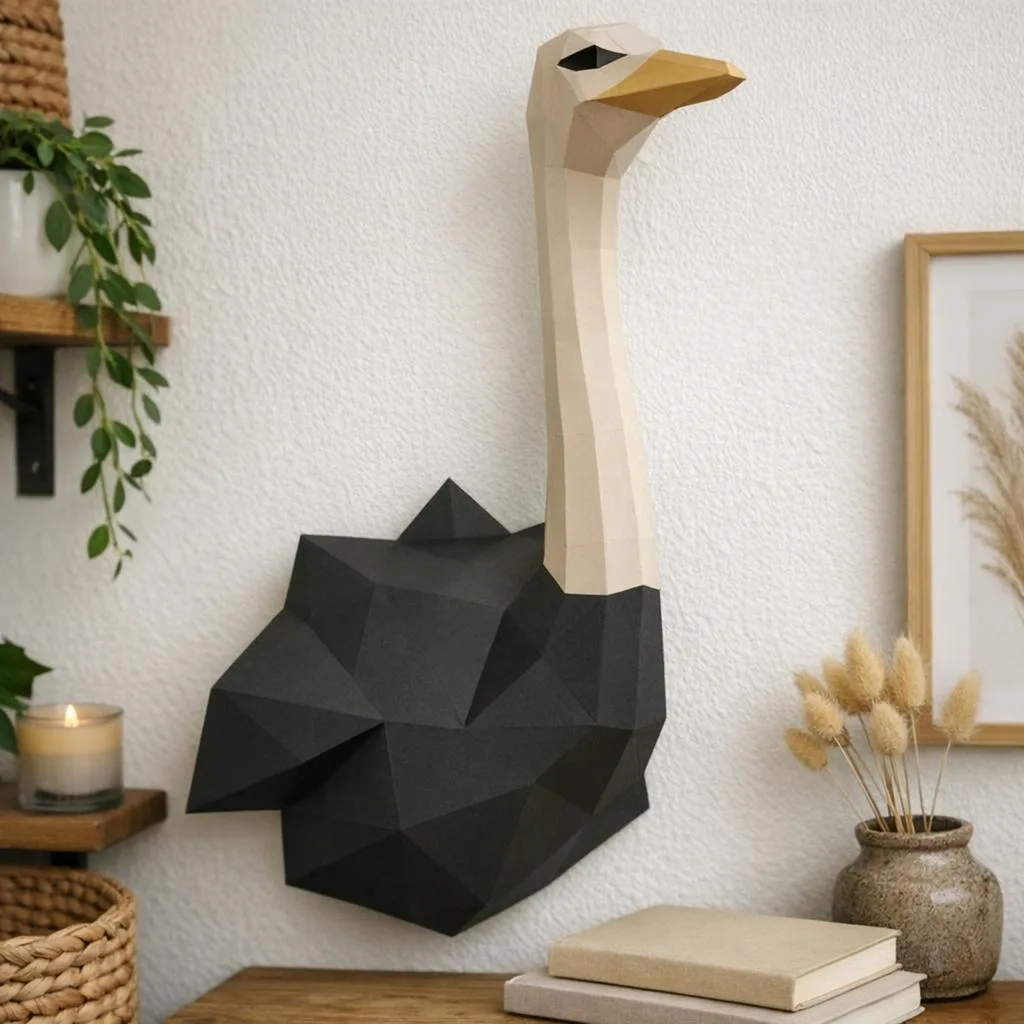 3D Origami Paper Ostrich Head