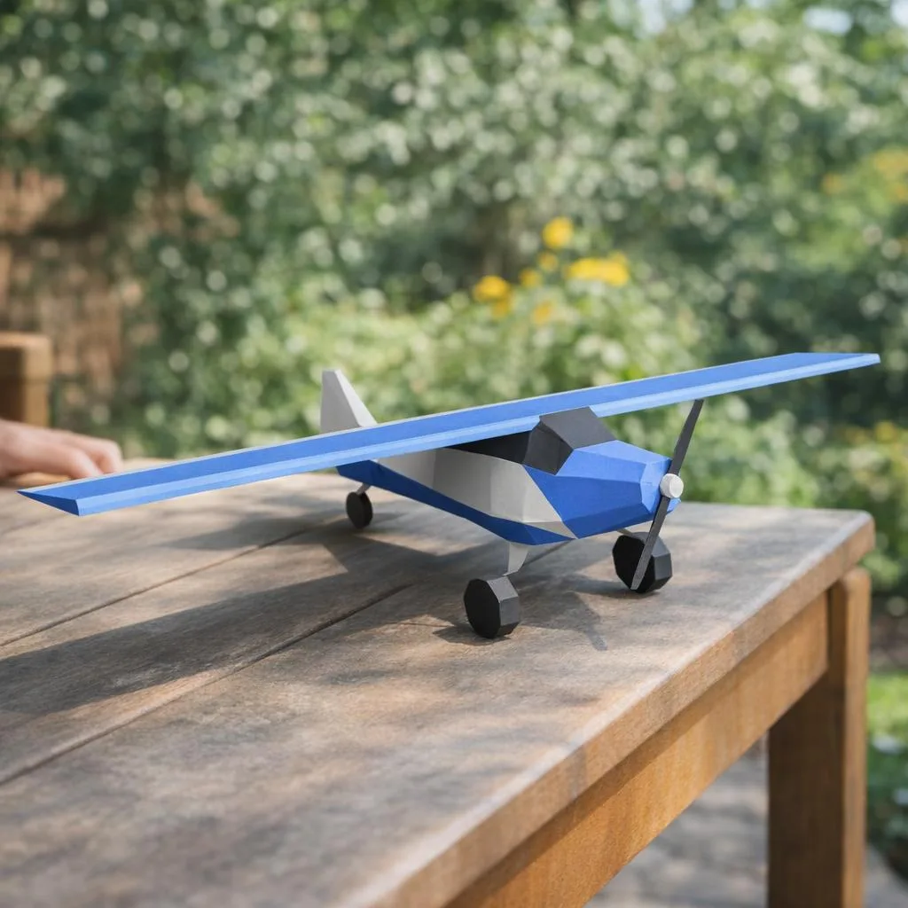 Papercraft-Flugzeug mit klassischem Fahrwerk als 3D-Origami