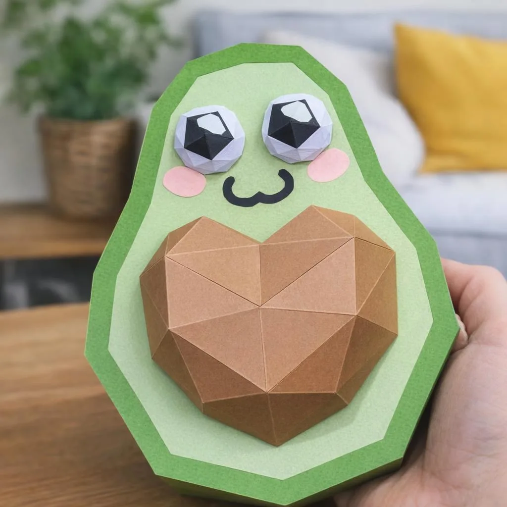 Papercraft di avocado con cuore in origami 3D