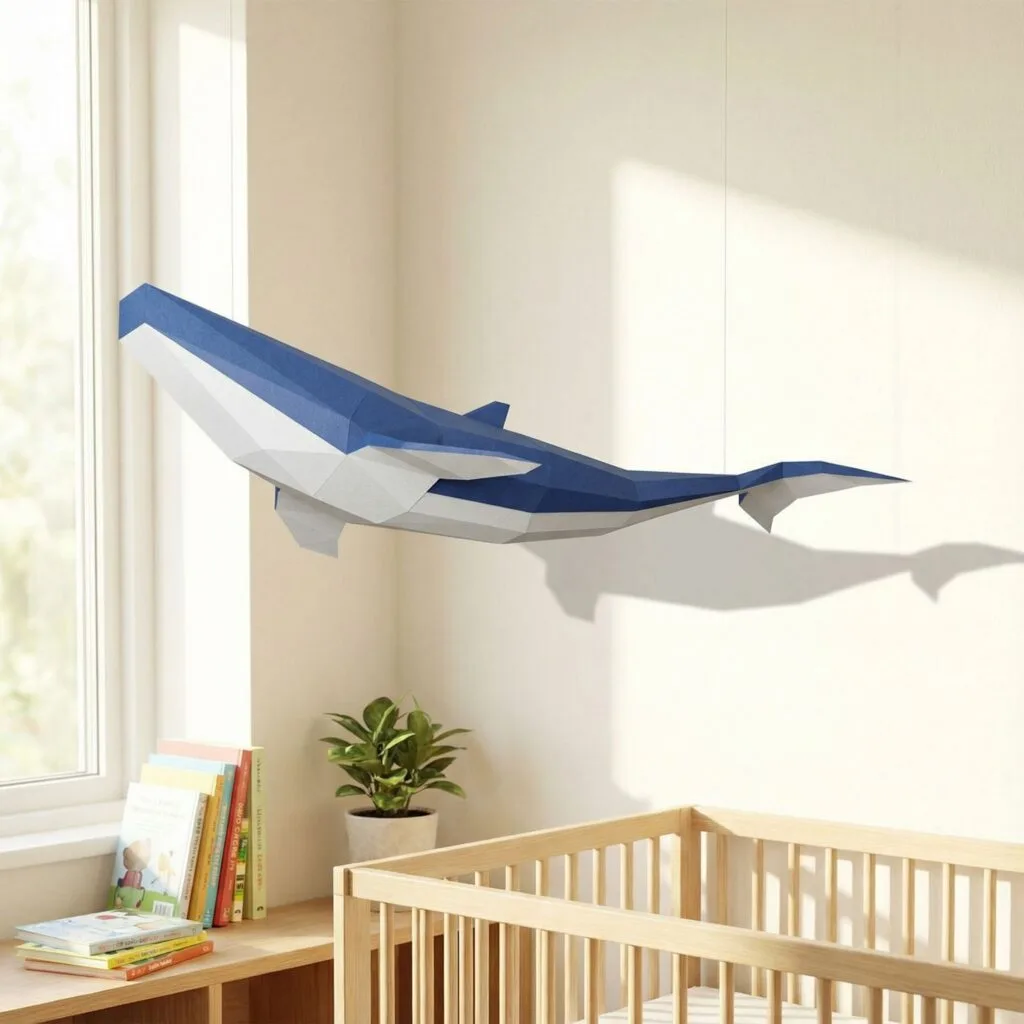 Papercraft de baleia-azul em origami 3D