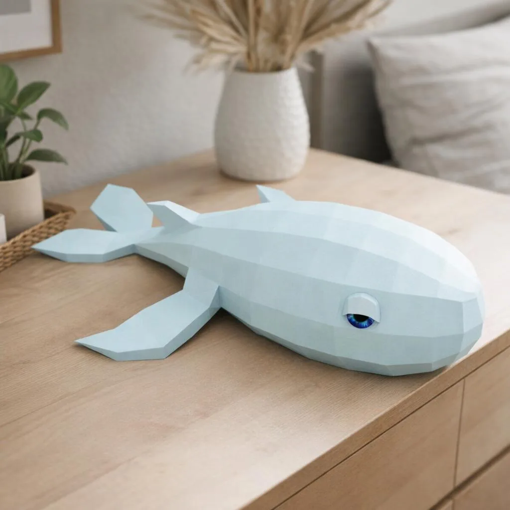 Tabletop 3D origami whale papercraft