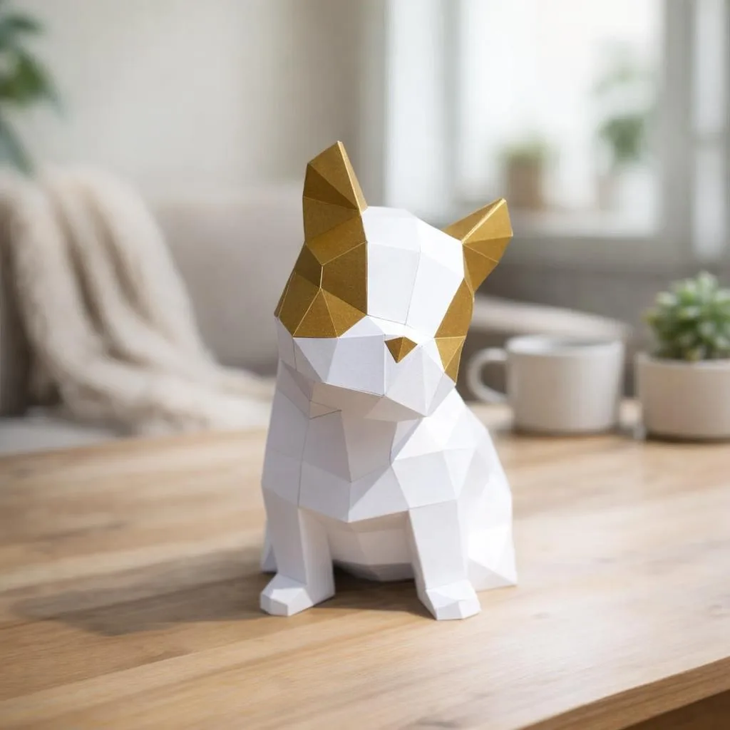 Papercraft de bebé bulldog adorable en origami 3D