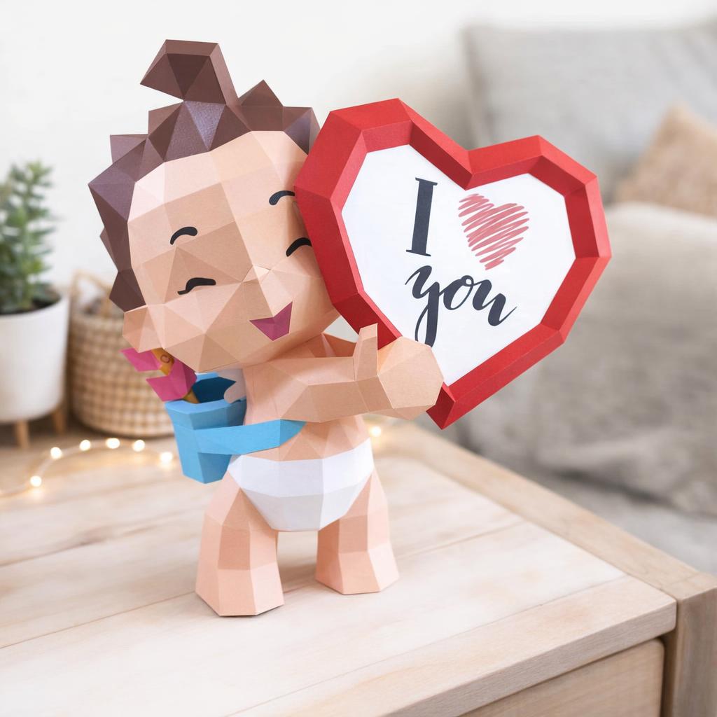 Papercraft de bébé Cupidon en origami 3D
