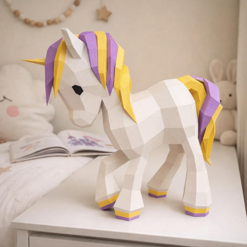 Papercraft de bébé licorne en origami 3D