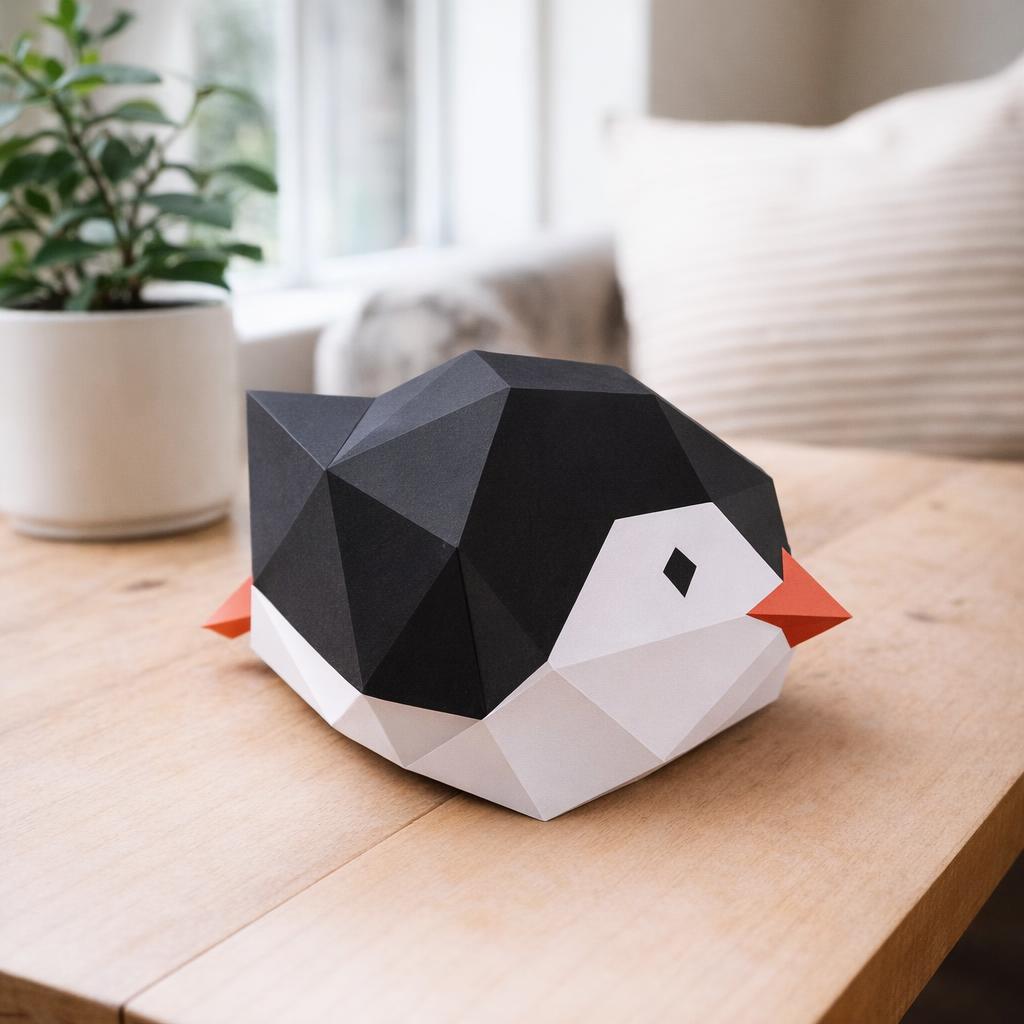Papercraft de bébé pingouin glissant en origami 3D