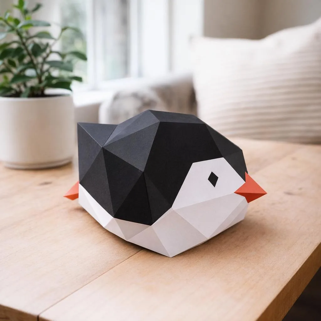 Papercraft Baby-Pinguin rutschend in 3D-Origami