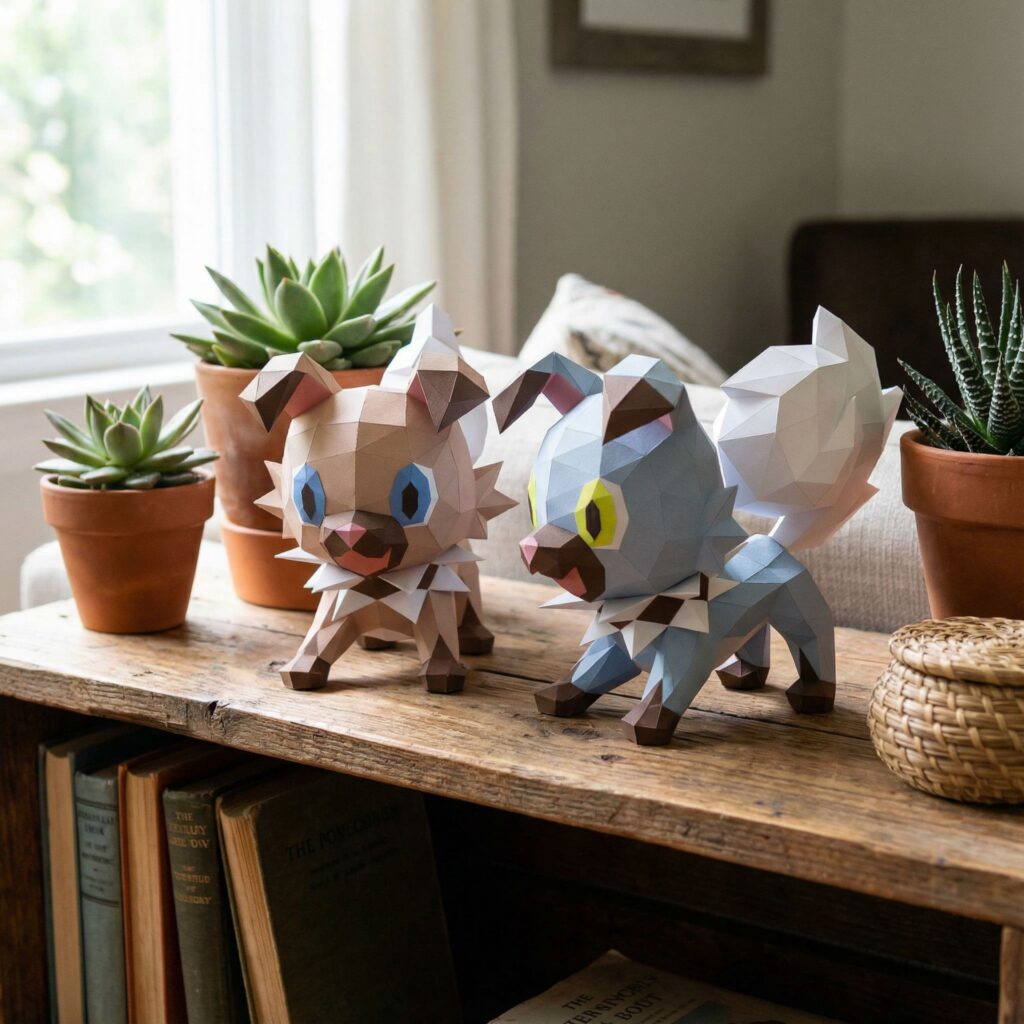 Papercraft de bébés chiens en origami 3D
