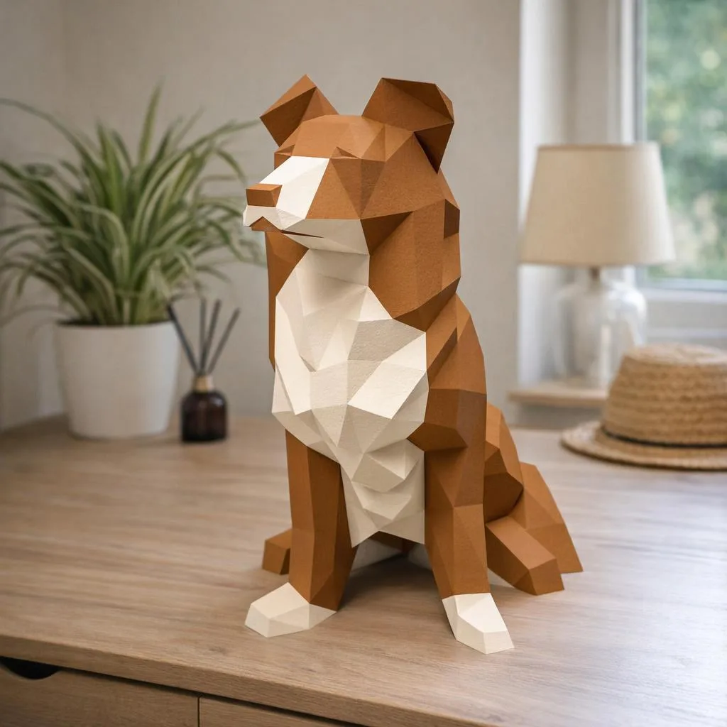 Papercraft de Border Collie em origami 3D