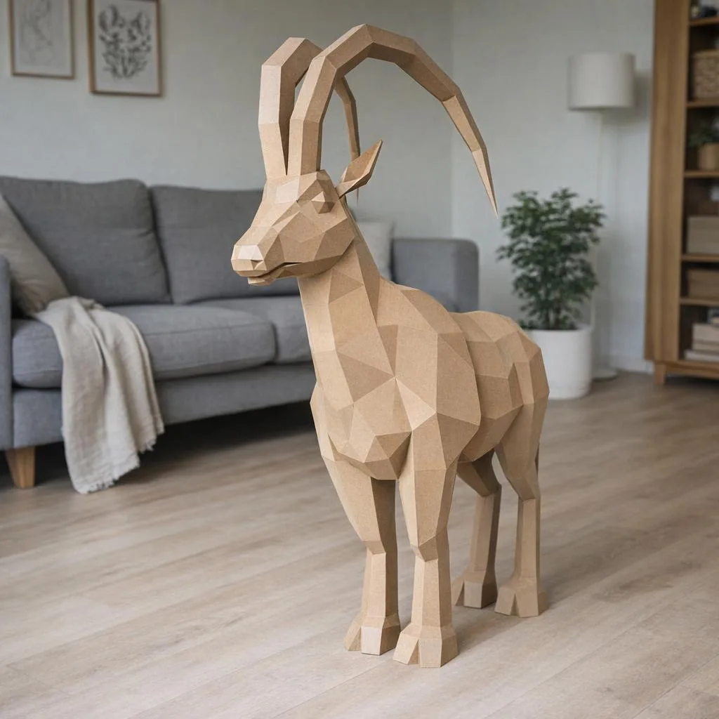 Papercraft-Steinbock mit großen Hörnern in 3D-Origami