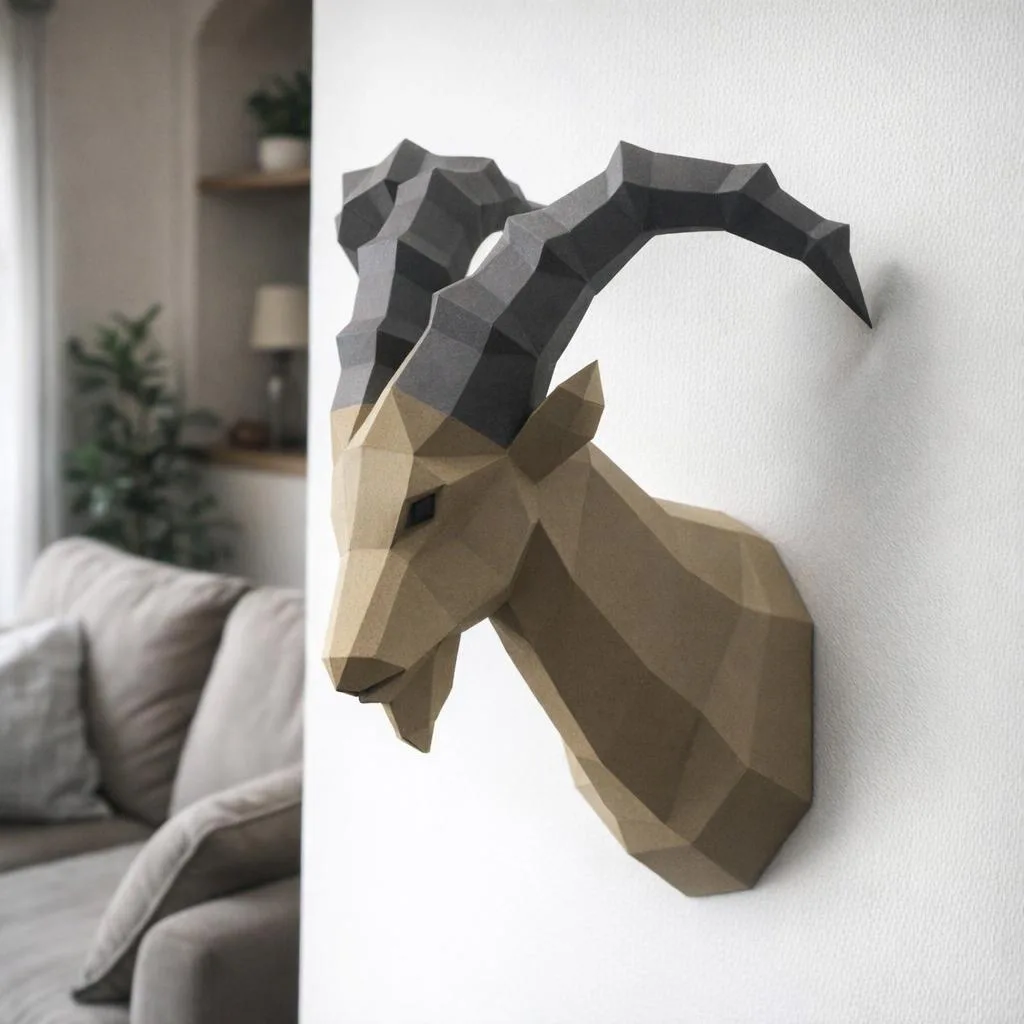 Papercraft de íbex em origami 3D
