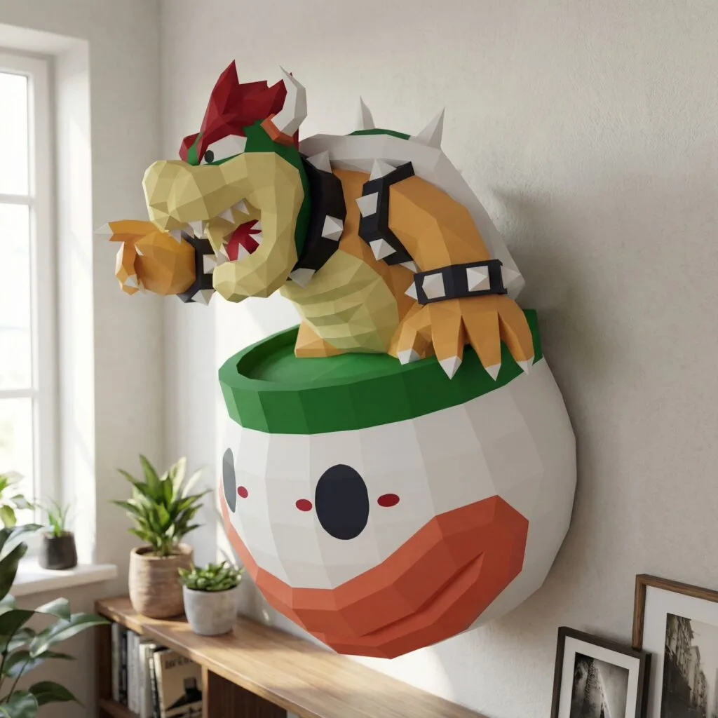 Bowser-Papercraft in seinem Raumschiff als 3D-Origami
