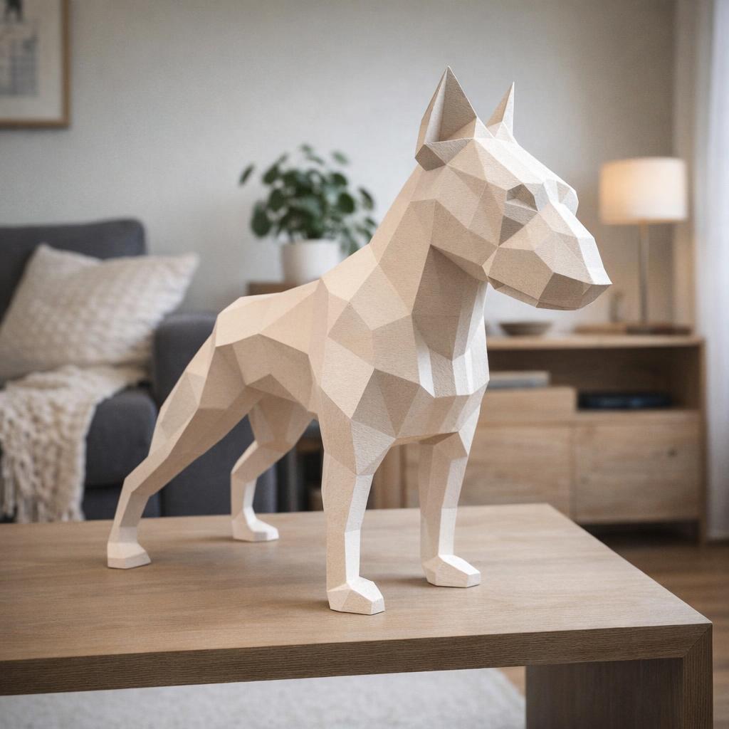 Papercraft bulldog assis en origami 3D