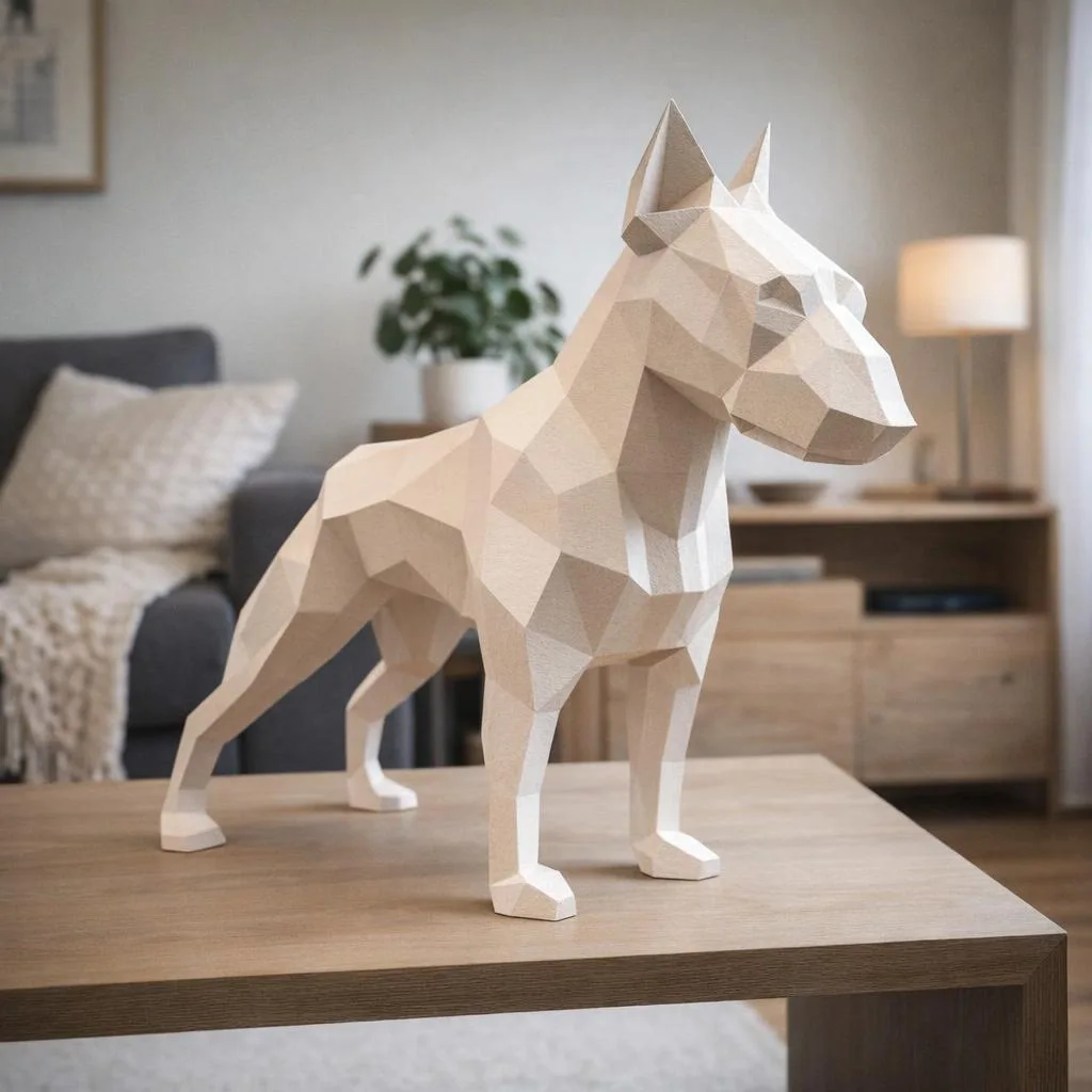 Beiger Bullterrier als Origami-Papercraft