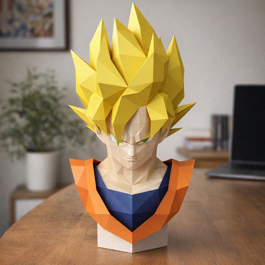 Papercraft de buste de Goku en origami 3D