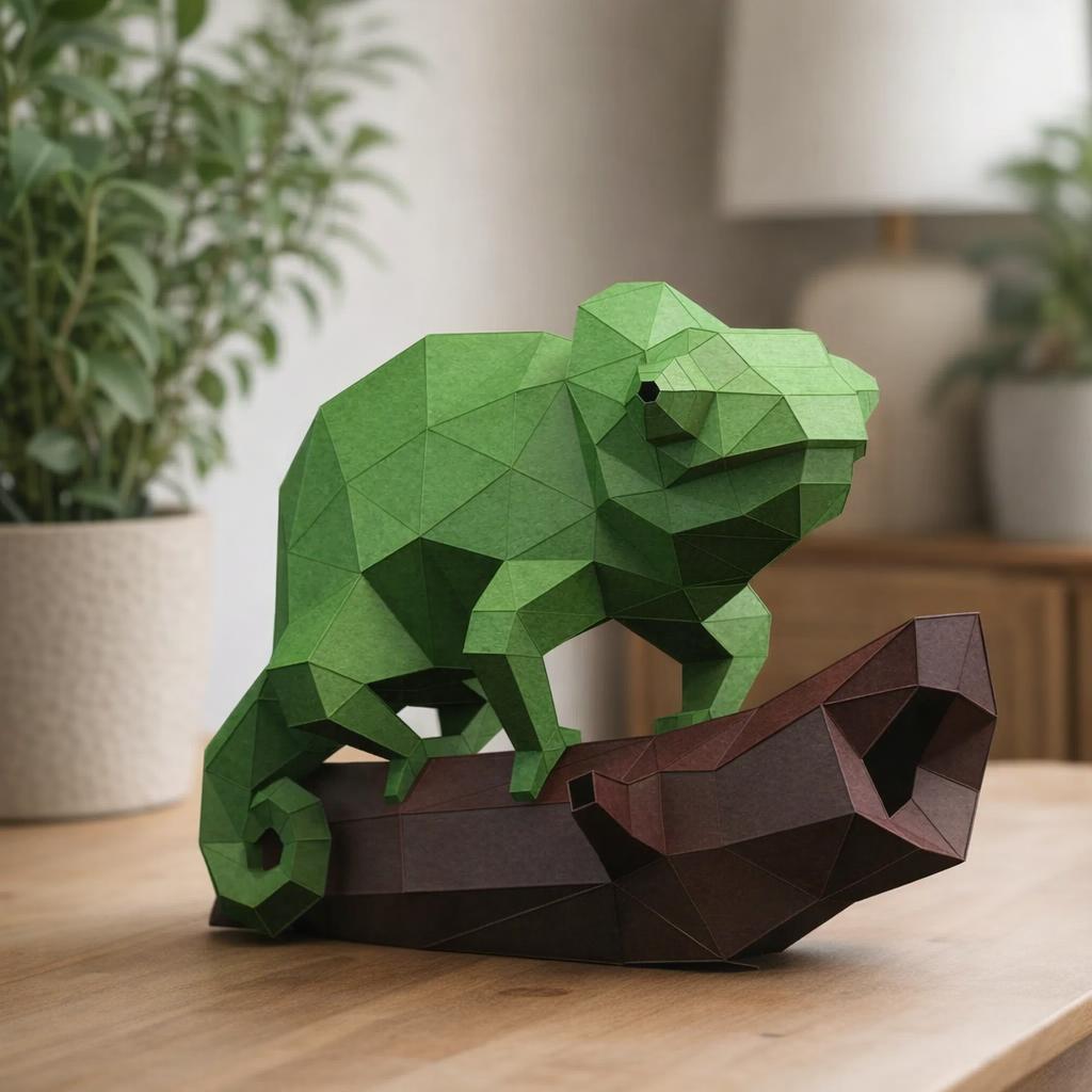 Papercraft de caméléon en origami 3D