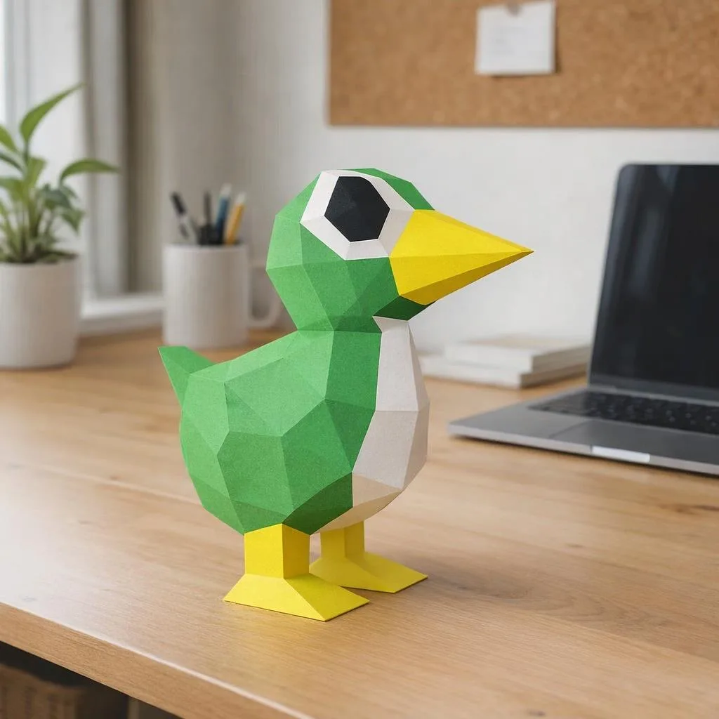 Stehende grüne 3D-Origami-Papercraft-Ente