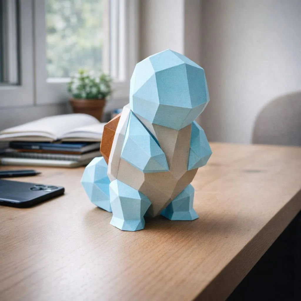 Papercraft de Squirtle em pé em origami 3D