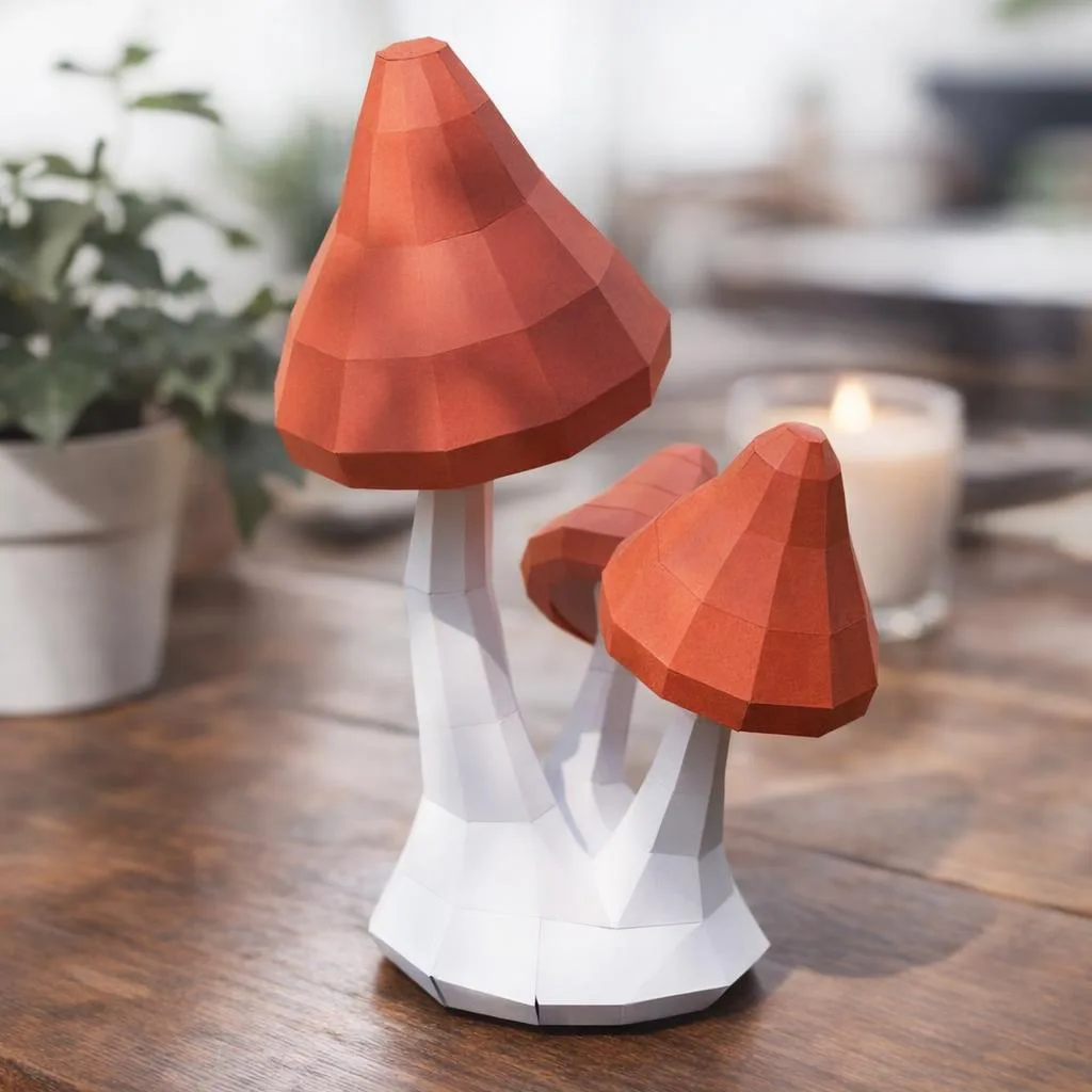 Papercraft de cogumelos vermelhos em origami 3D
