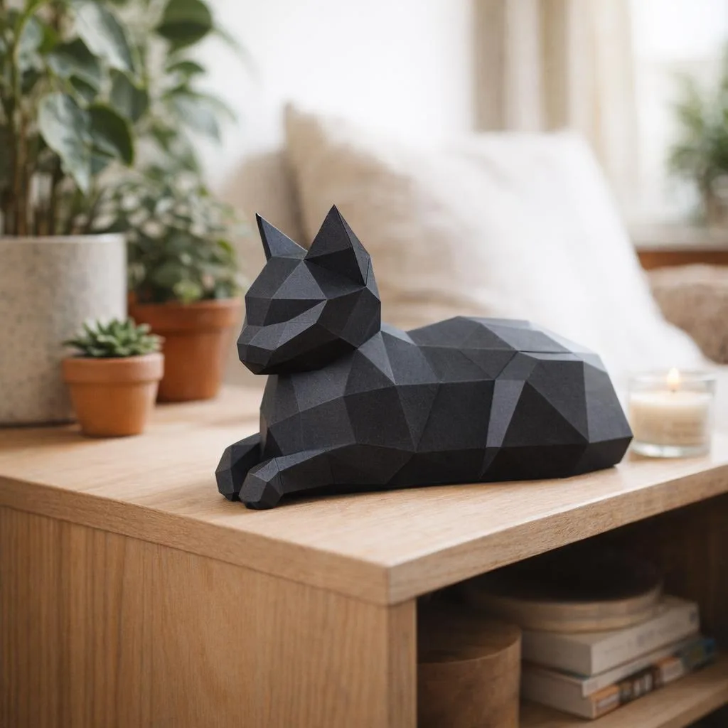 Papercraft liegende Katze als 3D-Origami
