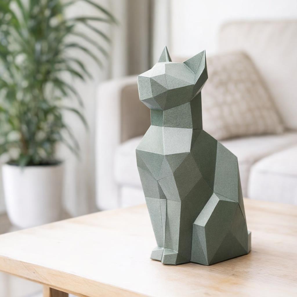 Papercraft de chat assis en origami 3D
