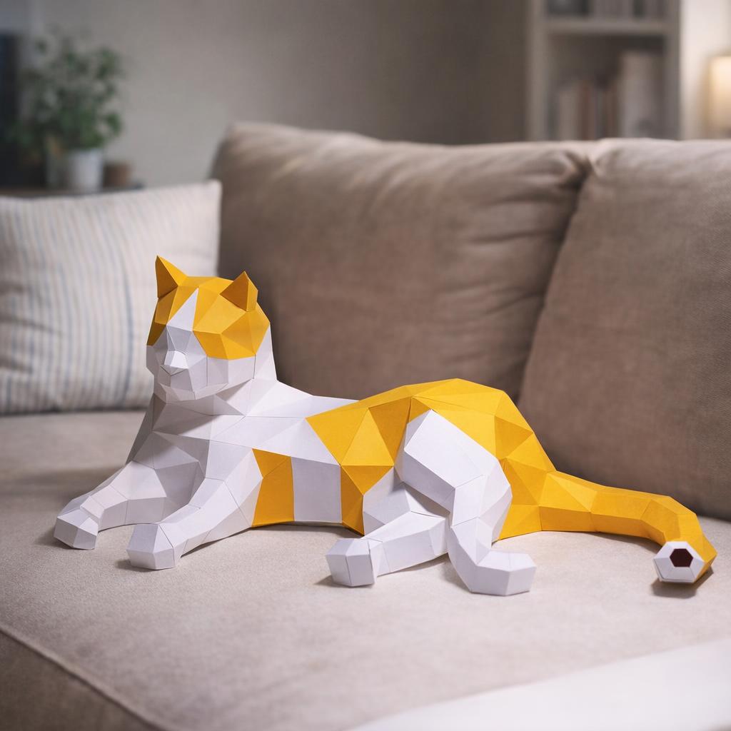 Papercraft de chat dormant en origami