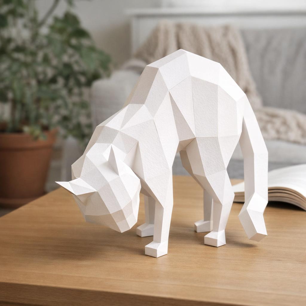 Papercraft de chat assis en origami 3D