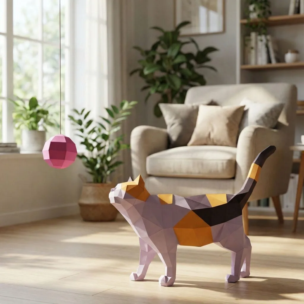 Papercraft di gatto tricolore in origami 3D