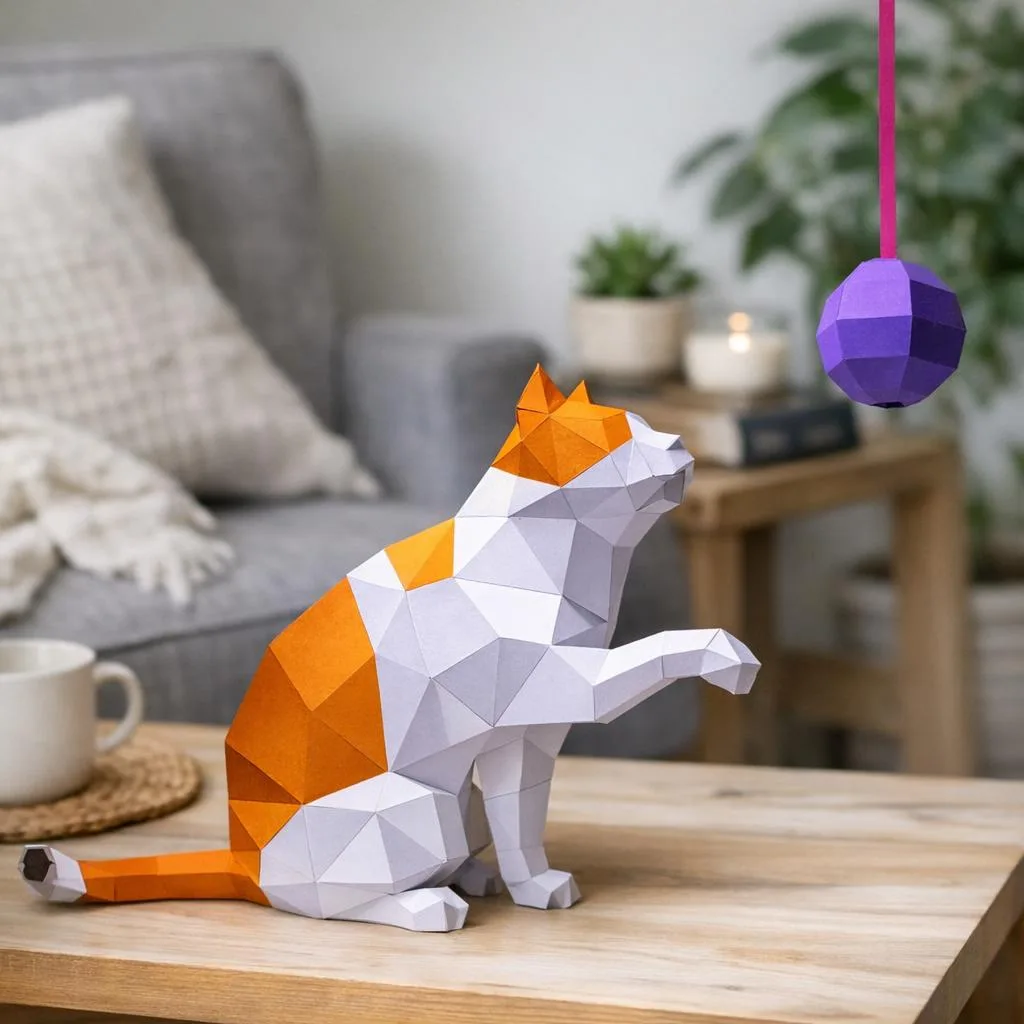 Papercraft de flamant rose entier mural en origami 3D