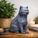 Gray cat papercraft origami sculpture