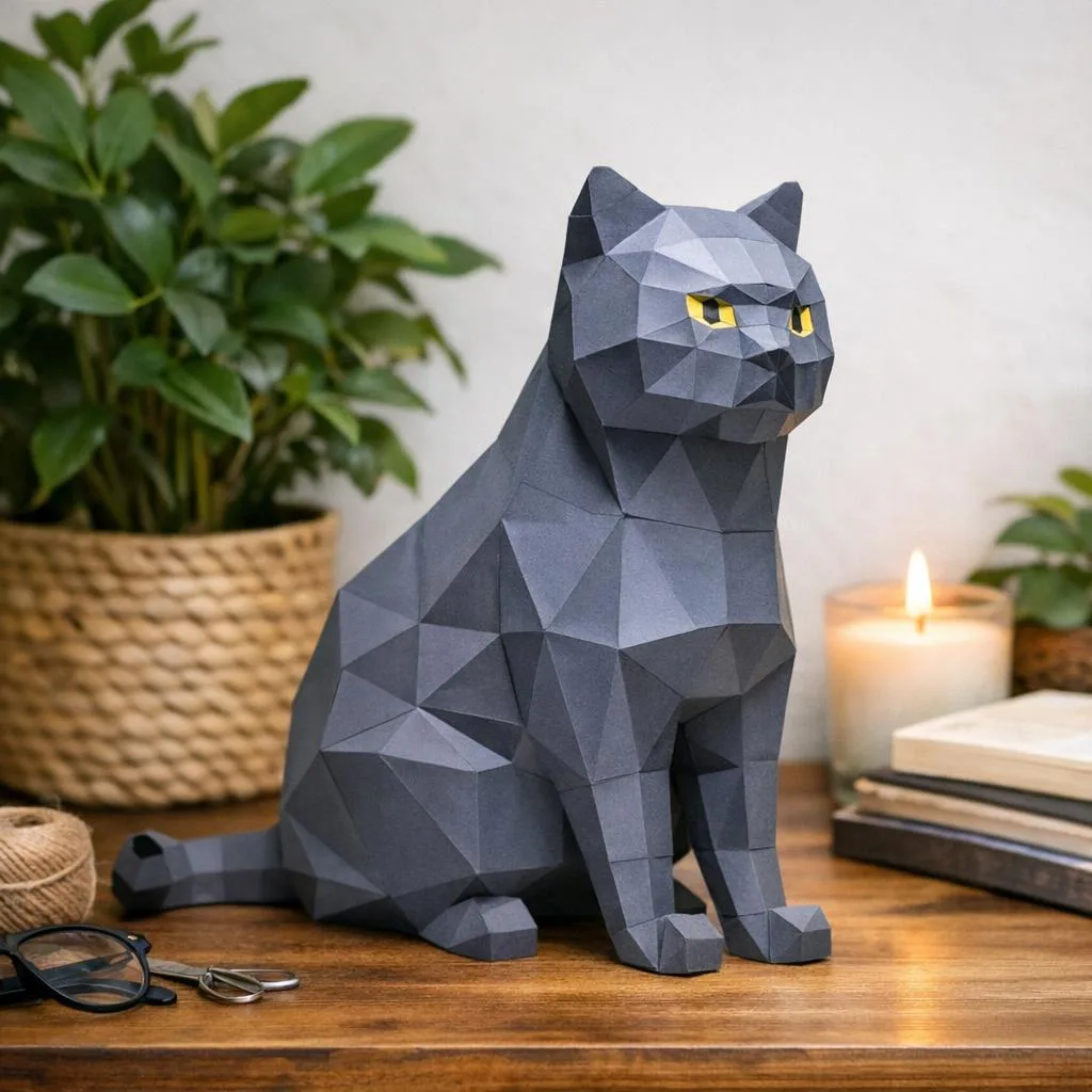 Graue Katzen-Papercraft aus Origami