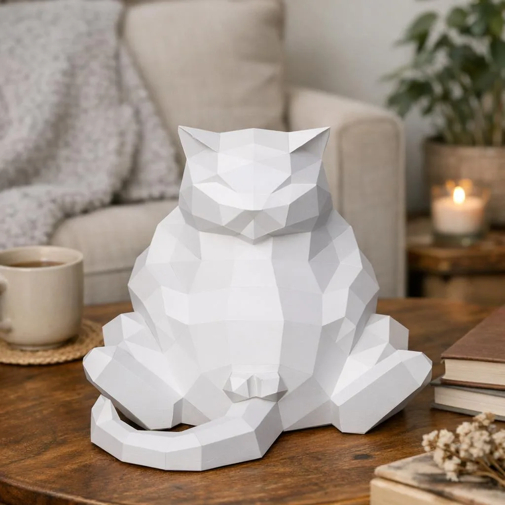 Papercraft de gato gordo em origami 3D