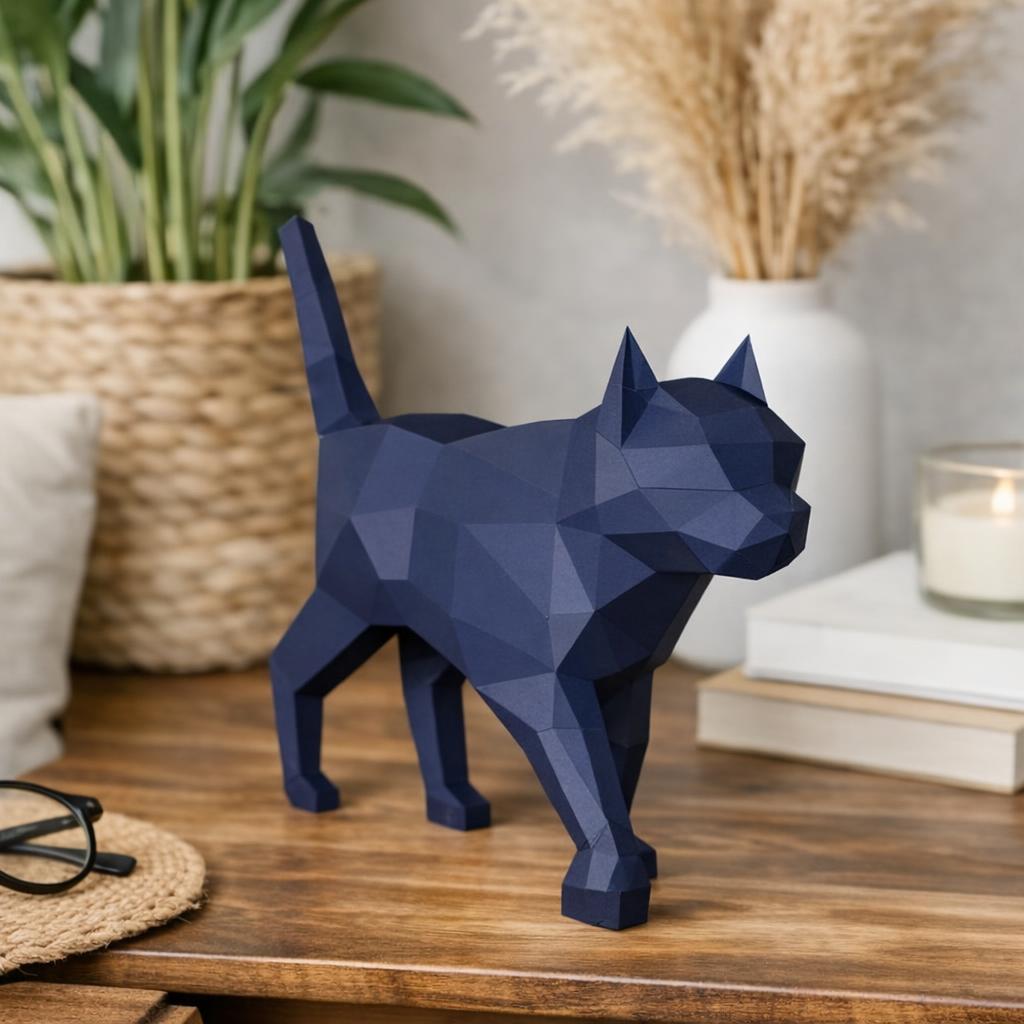 Papercraft de chat noir en origami 3D