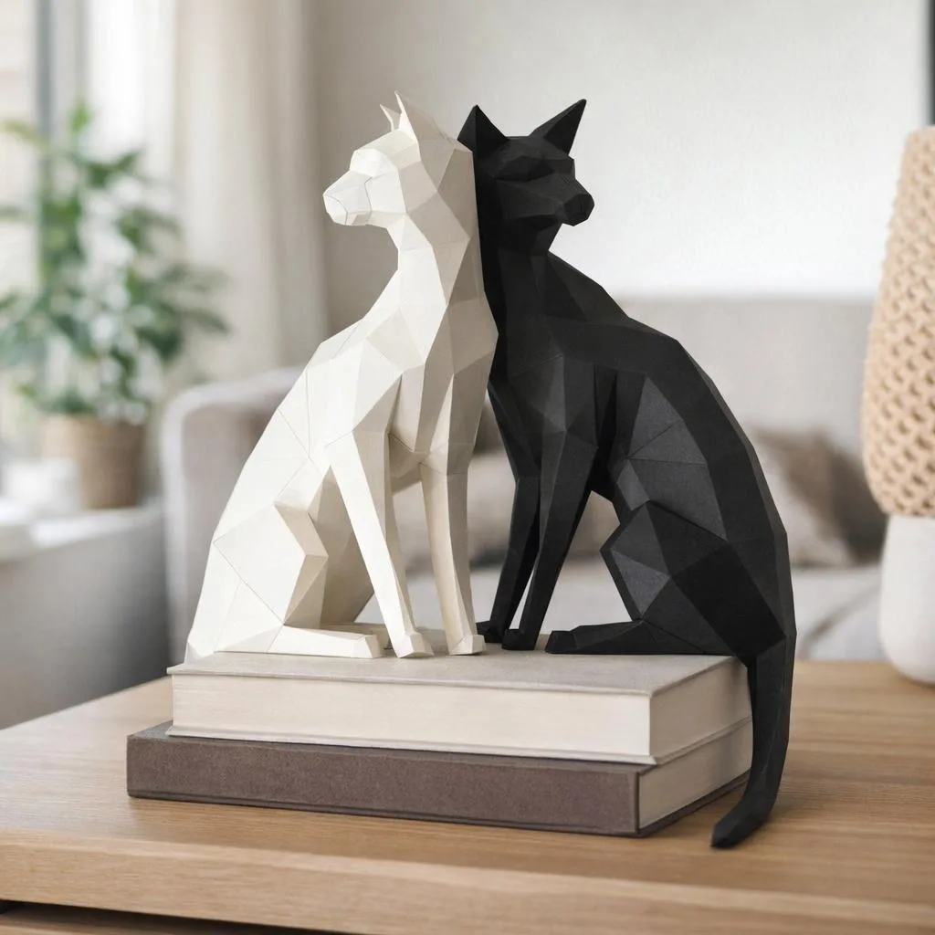 Papercraft de gato oriental en origami 3D