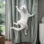 Kat op gordijn in 3D-papercraft, weergave 2