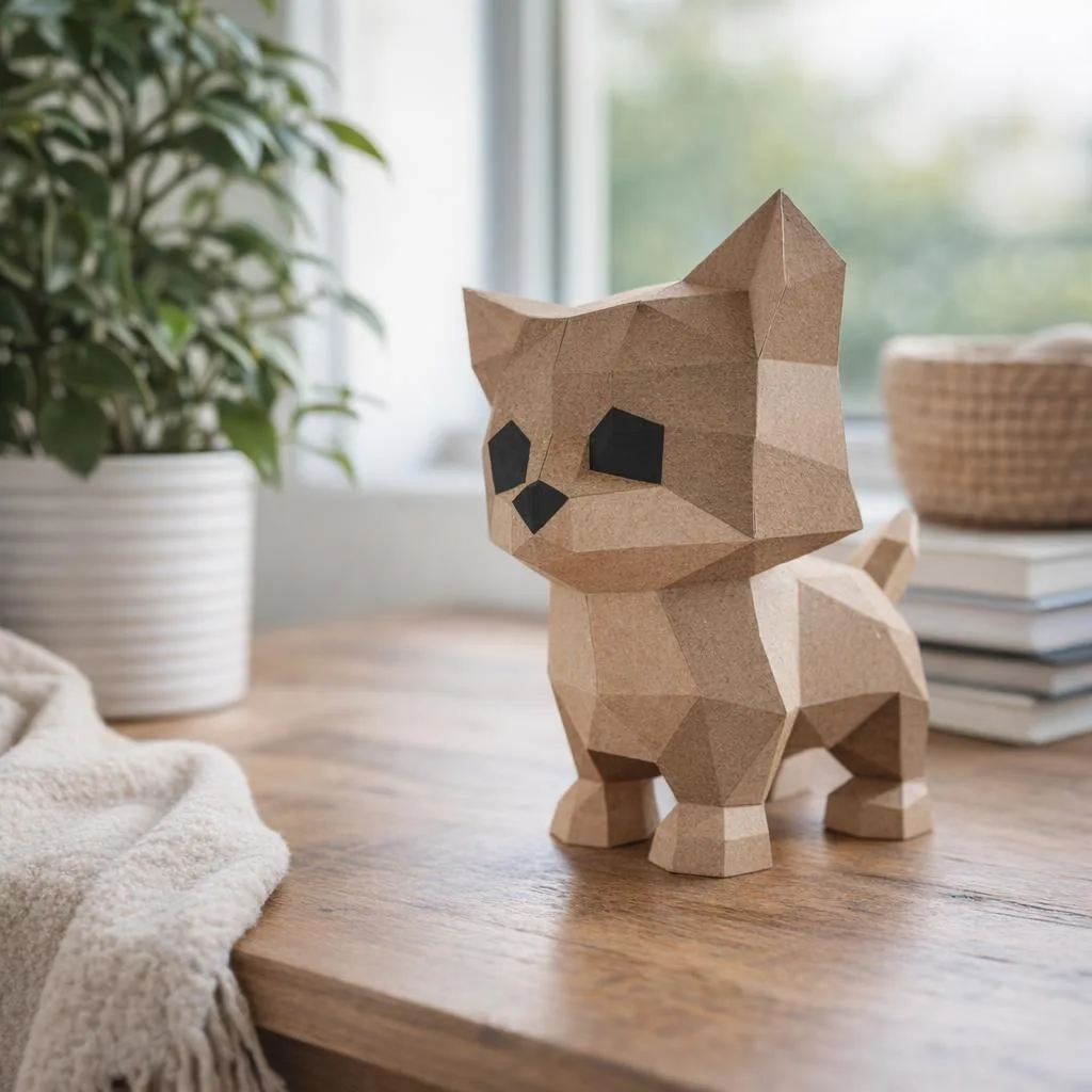 Papercraft de gatito de pie en origami