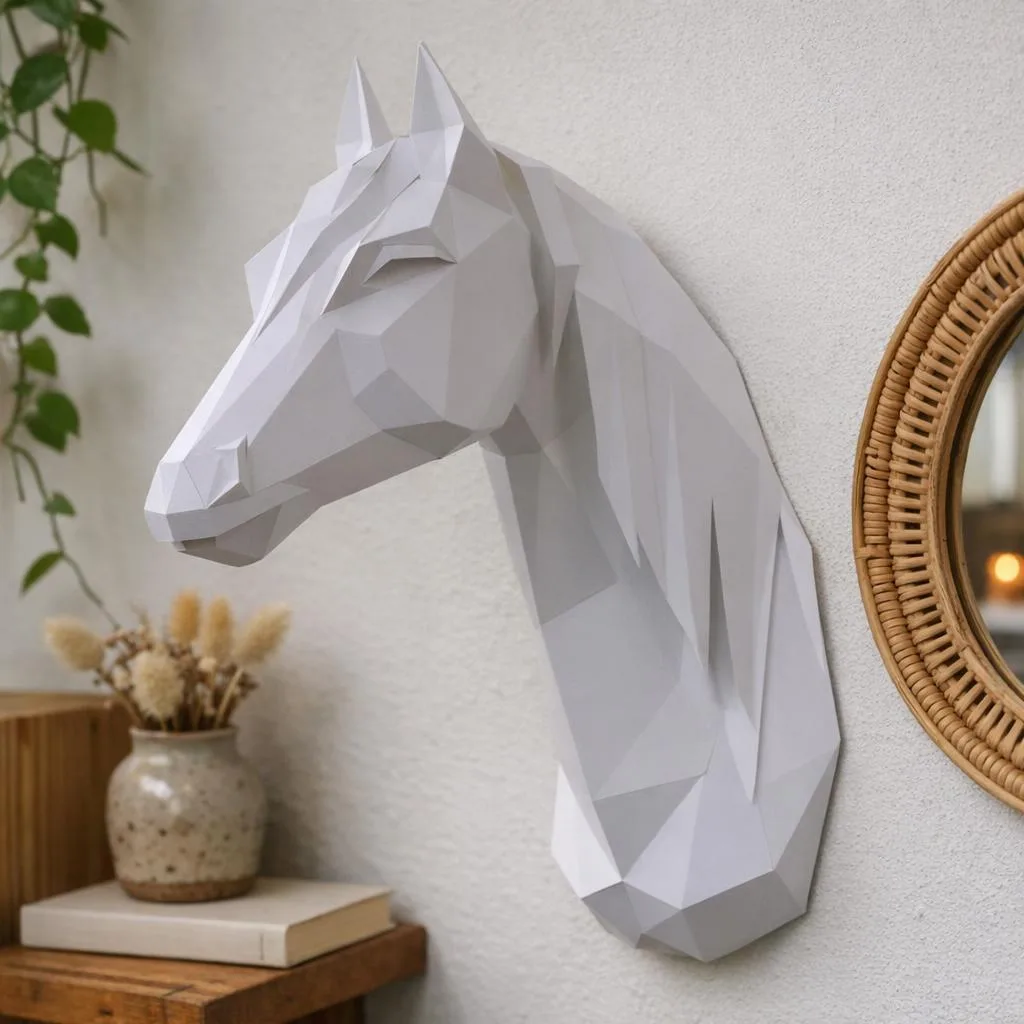 Papercraft de cabeza de caballo árabe en origami 3D