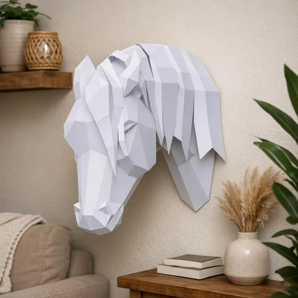 Papercraft tête de cheval arabe à crinière en origami 3D