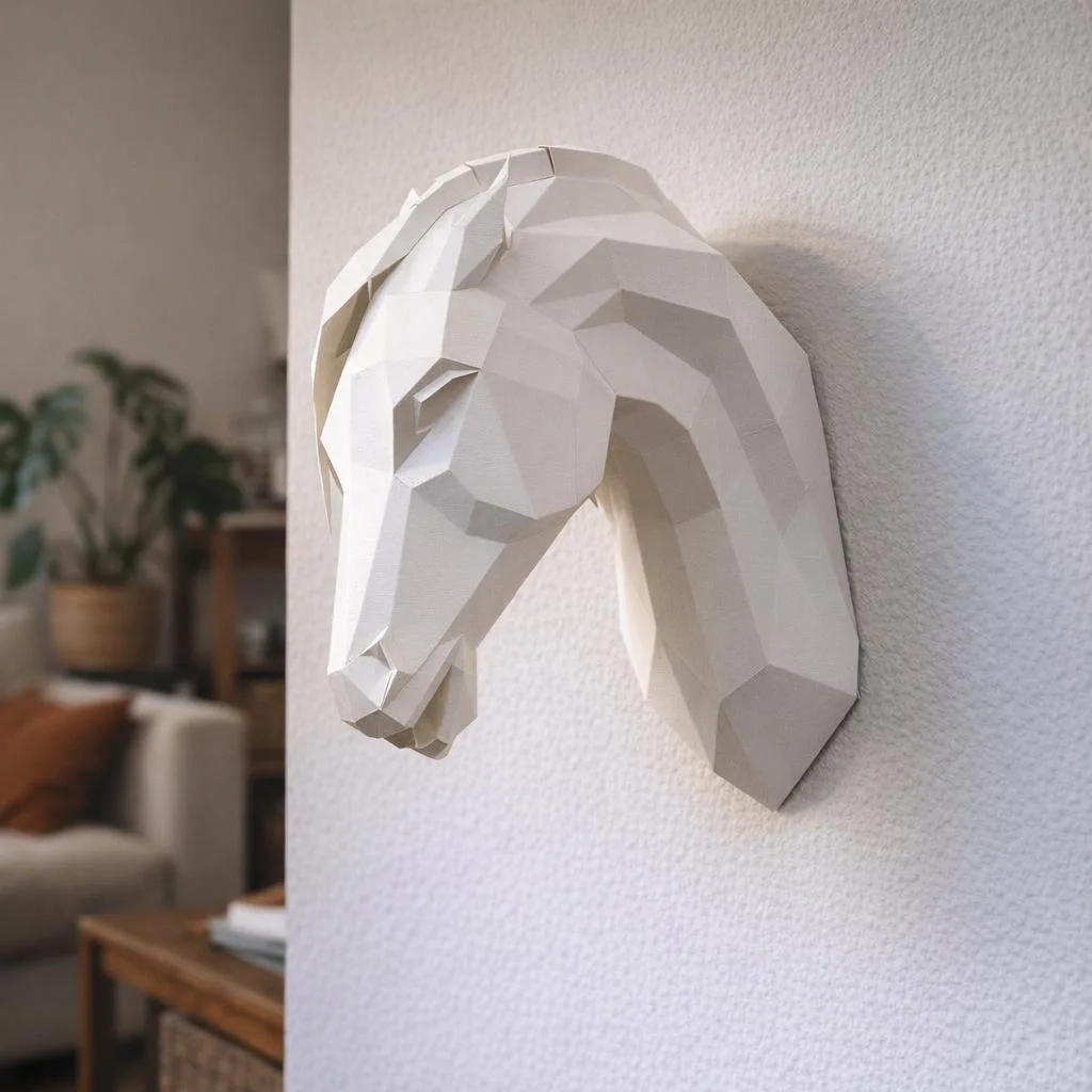 Schlichter arabischer Pferdekopf als 3D-Origami-Papercraft