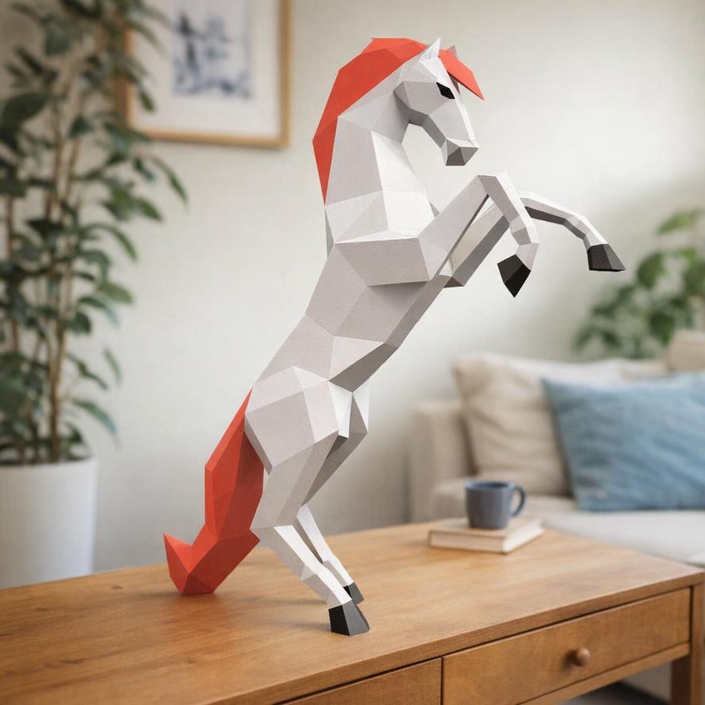 Papercraft de caballo encabritado en origami